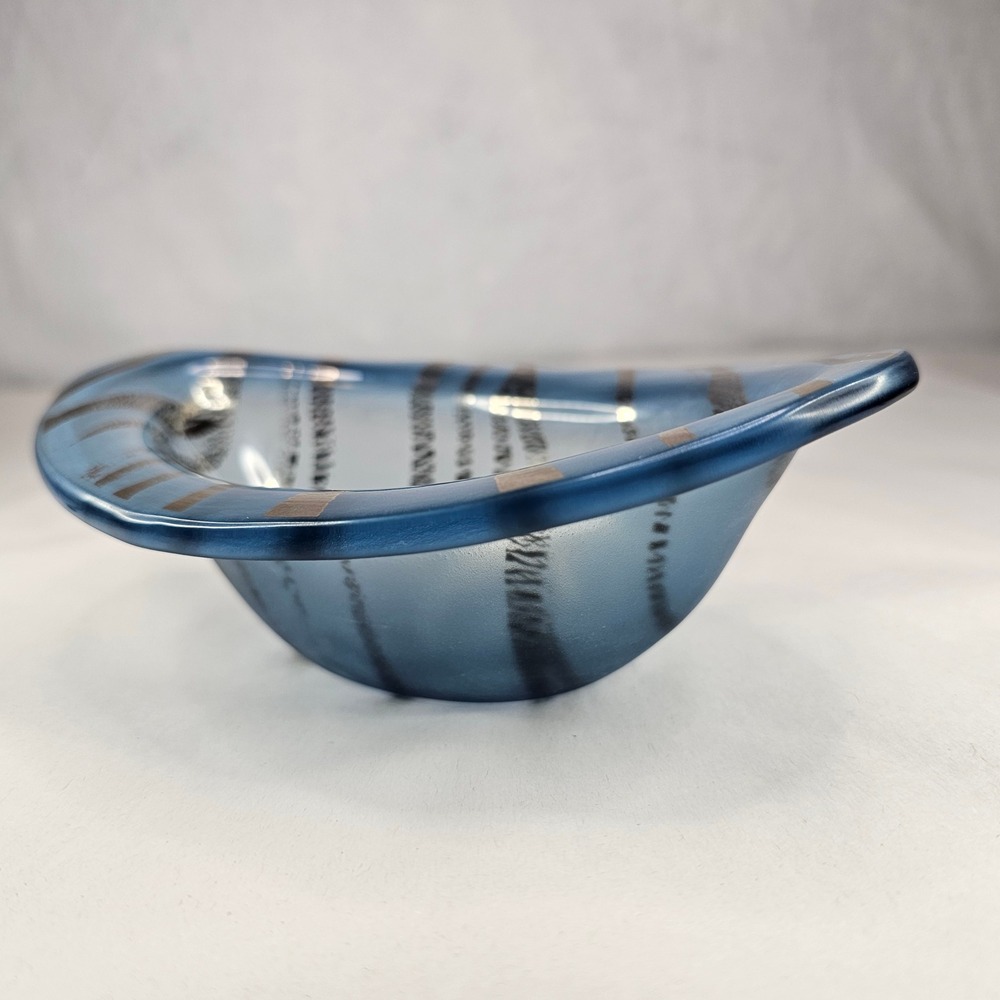 Mid Century Modern Frosted Gold  Blue Swirl Glass Bowl‎ Dish Decorative Accent